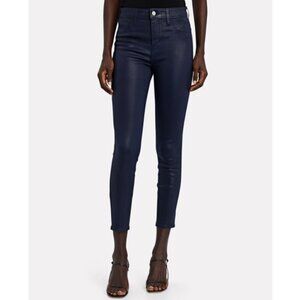 L'AGENCE 'Margot' High-Rise Coated Crop Skinny Jeans, Navy Blue